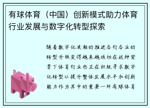 有球体育（中国）创新模式助力体育行业发展与数字化转型探索
